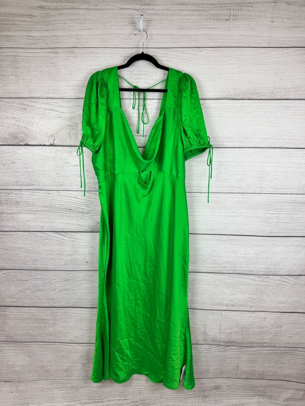 Asos Design Plus Size Bright Green Satin Puff Sleeve Midi Dress Size 24